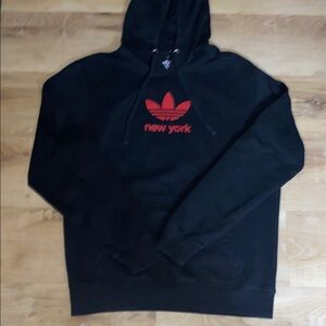 adidas Black and Red Hoodie with Large Trefoil Logo